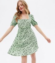 New Look Green Ditsy Floral Crepe Square Neck Tie Back Mini Dress